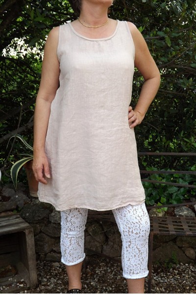 ROBE EN LIN SANS MANCHE ROSA ROSE POUDRE ET LEGGING HONORE