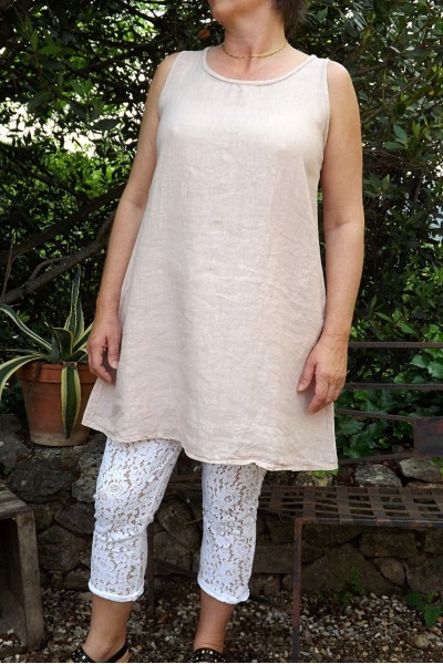 ROBE EN LIN SANS MANCHE ROSA ROSE POUDRE ET LEGGING HONORE