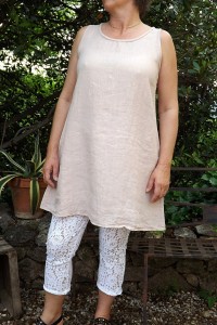 ROBE EN LIN SANS MANCHE ROSA ROSE POUDRE ET LEGGING HONORE