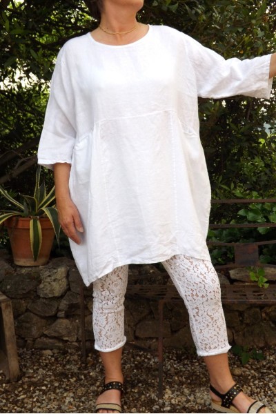 TUNIQUE EN LIN GRANDE TAILLE EMMA BLANCHE ET LEGGING HONORE