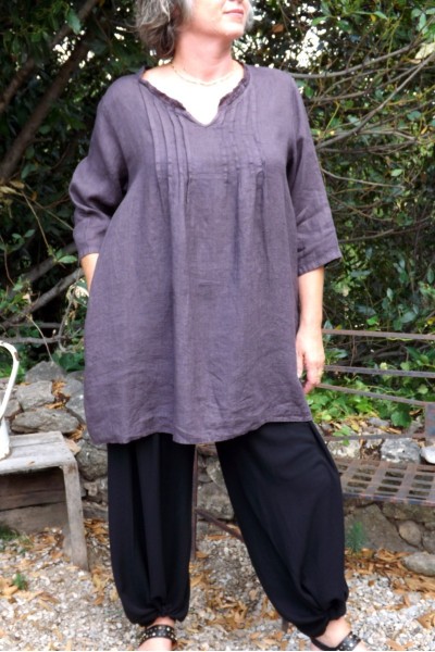 TUNIQUE EN LIN AGATHE AUBERGINE ET PANTALON VICTOR