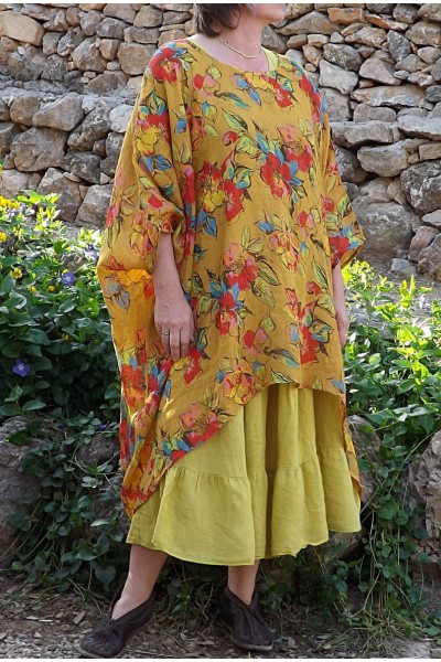 TUNIQUE LIN GRANDE TAILLE ISA JAUNE TOSCANE ET ROBE ANASTASIA