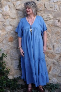 Robe longue lin Anastasia bleu céleste