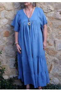 Robe longue lin Anastasia bleu céleste