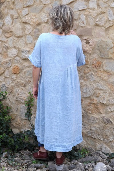 Robe lin bleu ciel délavé Eurydis