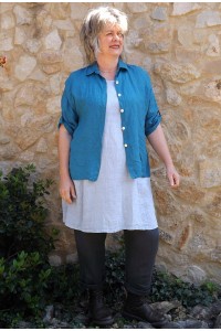 Chemise lin Albane bleu canard, tunique lin Blandine et pantalon lin Gabriel