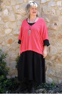 Top maille légère fuchsia Barbara et robe Cassandre lin