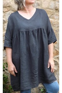 Tunique lin grande taille anthracite Marinette et pantalon Angus