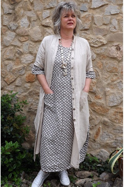 Veste longue en lin Aloïs beige et robe lin Diane