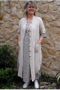 Veste longue en lin Aloïs beige et robe lin Diane