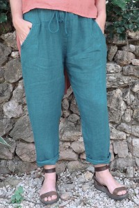 Pantalon lin bleu canard Gabriel