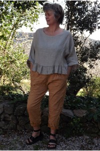 Top lin beige Celestin et pantalon Tim