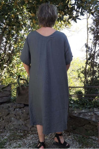 Robe longue lin grande taille anthracite Luce