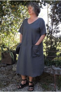 Robe longue lin grande taille anthracite Luce