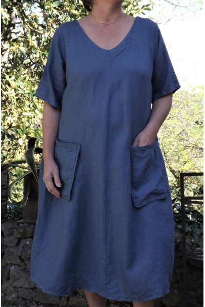 Robe lin grande taille bleu jean Luce