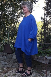 Tunique lin grande taille Paulette et pantalon Tim marine. bleu roi