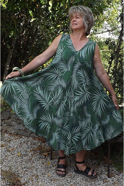 Robe lin sans manche Ines vert sapin