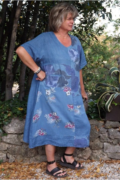 Robe longue lin grande taille Soizic bleue