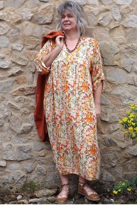 Robe longue Anastasia fleurs oranges