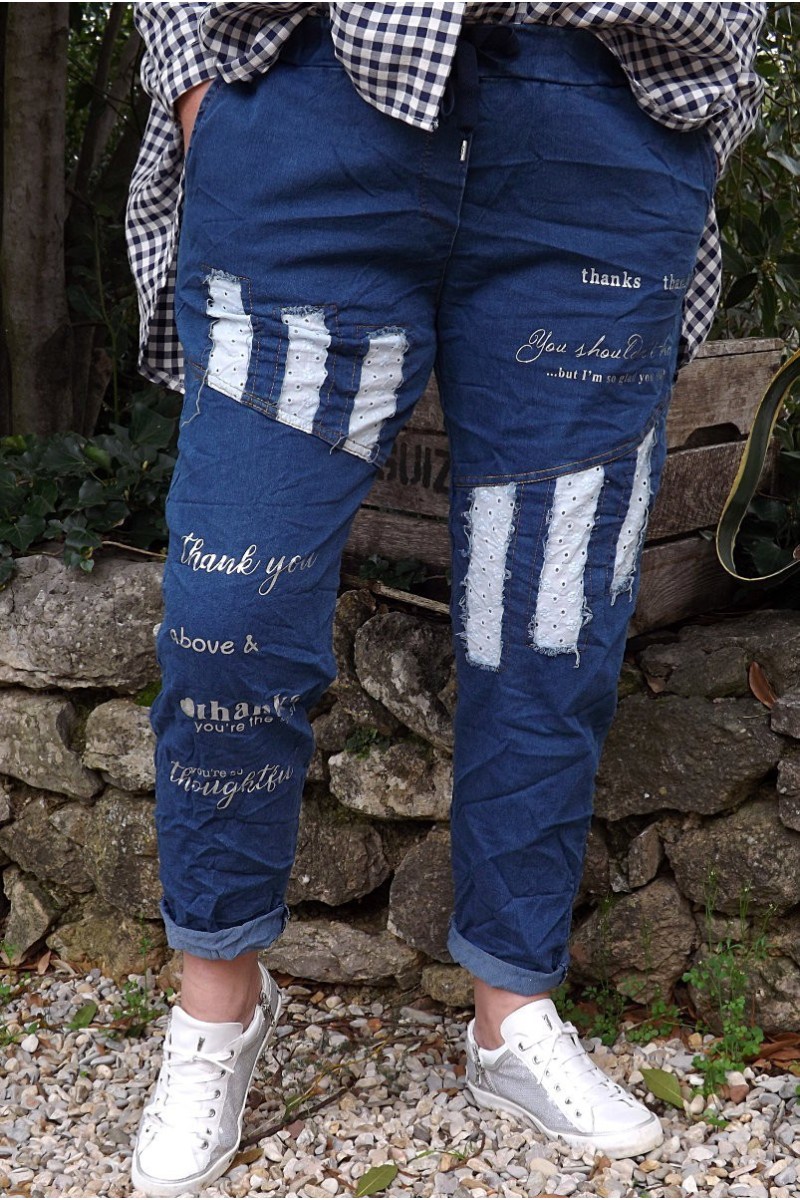 Pantalon jean femme grande taille avec empièdements