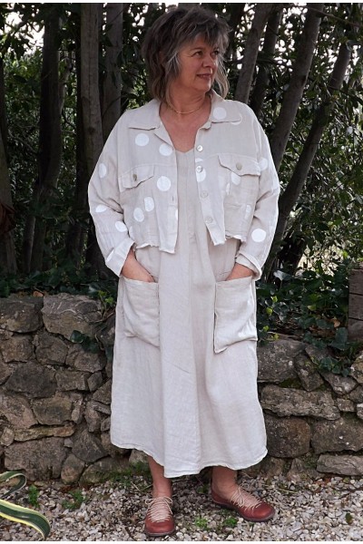 Veste courte en lin Lola pois blancs et robe Luce couleur lin