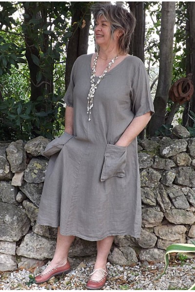 Robe longue lin grande taille Luce taupe