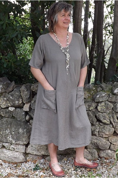 Robe longue lin grande taille Luce taupe