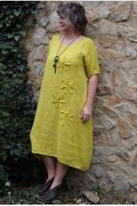 Robe lin Flora citron