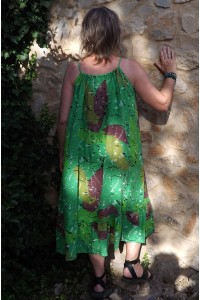 Robe longue lin fines bretelles Jane vert pop