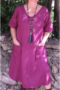 Robe longue lin grande taille Luce framboise