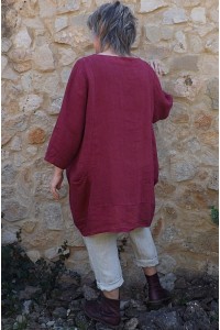 Tunique lin grande taille Romane bourgogne et pantalon lin Gabriel