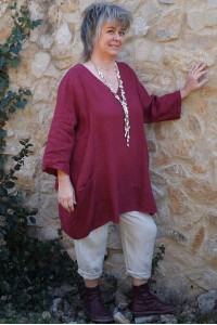 Tunique lin grande taille Romane bourgogne et pantalon lin Gabriel