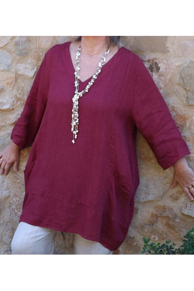 Tunique lin grande taille Romane bourgogne et pantalon lin Gabriel