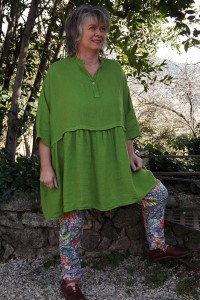 Tunique lin grande taille Colette acacia et pantalon Fleurs