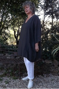 Tunique lin grande taille Romane anthracite et pantalon en lin Gabriel