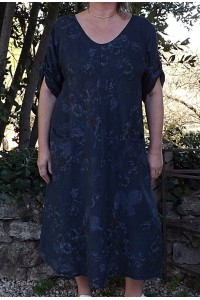 Robe longue lin grande taille Lisa marine