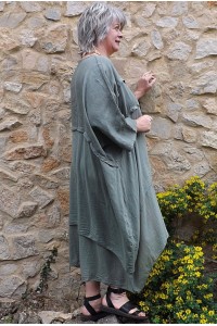 Robe lin et coton grande taille Méliana kaki