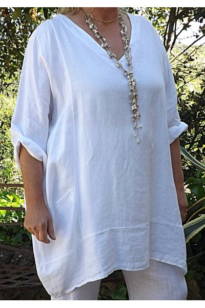 Tunique lin grande taille Romane blanche et pantalon lin Gabriel