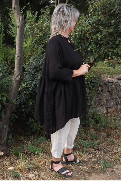 Tunique lin grande taille Colette noire et pantalon Antoine lin coton