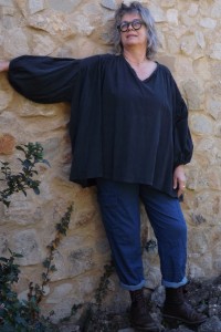 Blouse Oversize Valentine velours milleraies anthracite et cargo Arnold