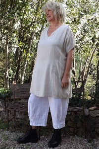 Tunique lin grande taille Virginie beige et pantalon lin Omer