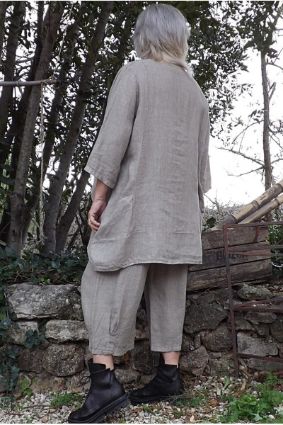 Tunique lin grande taille Romane et pantalon lin Omer taupe taupe