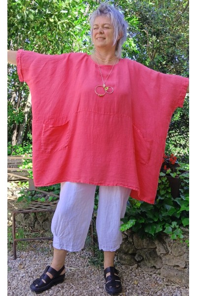 Tunique femme en lin grande taille couleur fuchsia.