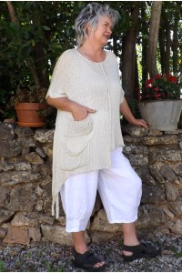 Pull femme en maille coton grande taille beige