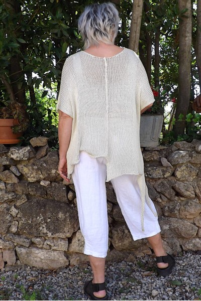 Pull femme en maille coton grande taille beige