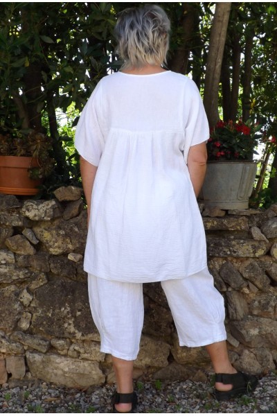 Tunique en gaze de coton Ava Blanche et pantalon lin Omer