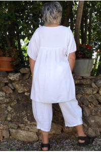 Tunique en gaze de coton Ava Blanche et pantalon lin Omer