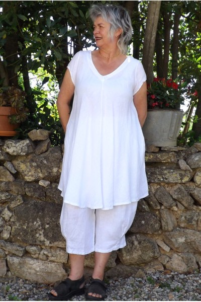 Robe courte en lin ou tunique lin blanc