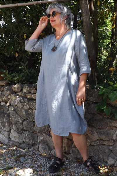 Robe longue lin grande taille platine