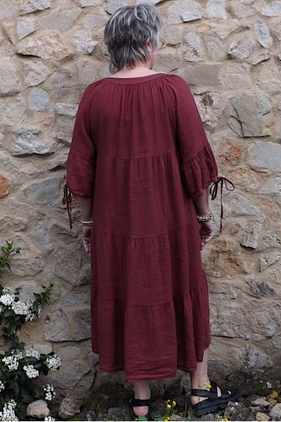 Robe longue en lin grande taille bigarreau- Élégance et confort